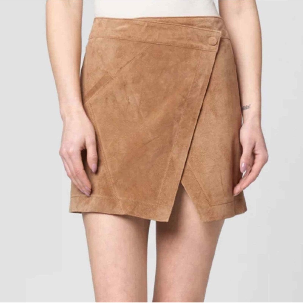 BLANKNYC Almond Leather Suede Tan Wrap Skirt 28 New - Picture 3 of 9